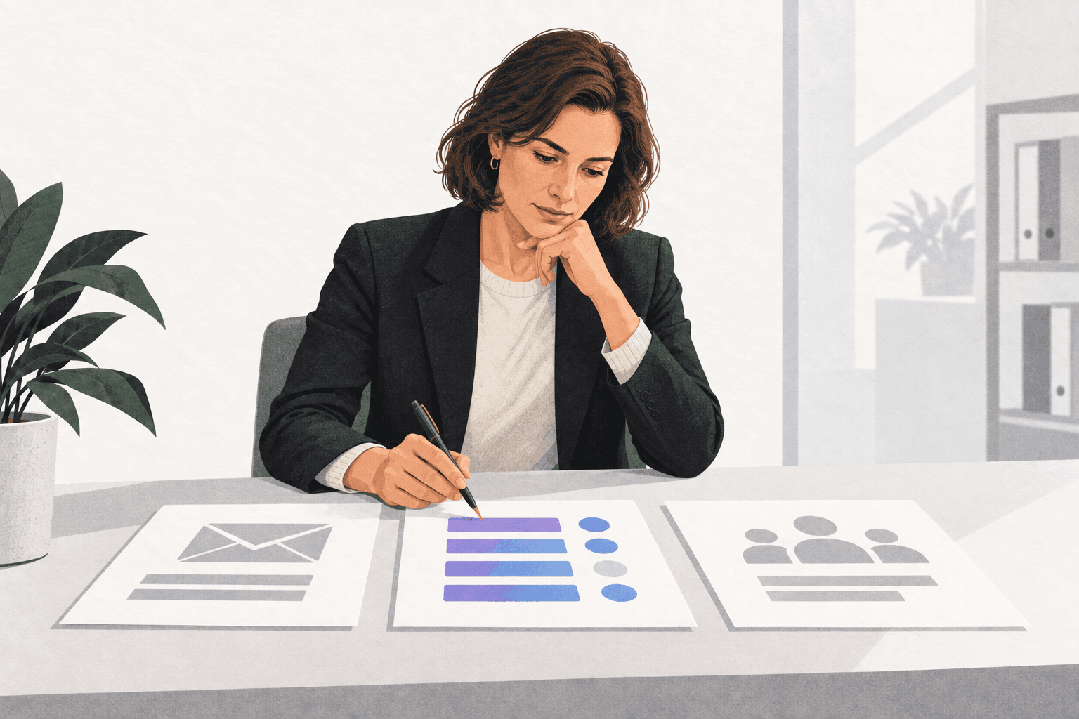 A business owner compares three tasks and marks one structured workflow as suitable for AI support.